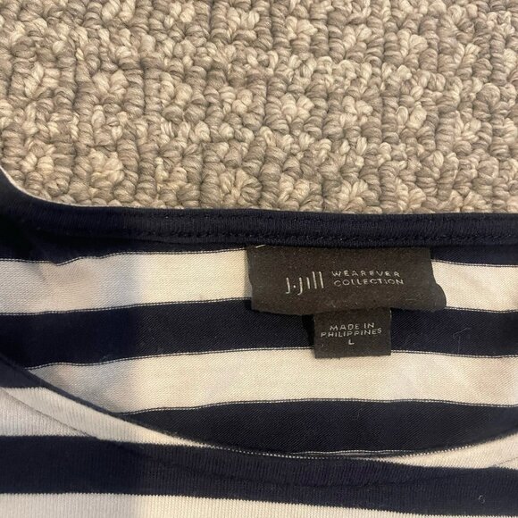 J Jill Whatever Collection Shirt Womens Large Striped Navy Blue Tunic Stretch - Picture 2 of 7